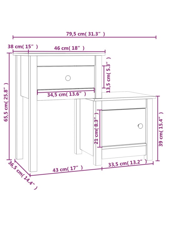 Noční stolky 2 ks šedé 79,5 x 38 x 65,5 cm masivní borové dřevo