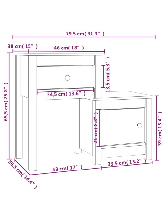 Noční stolky 2 ks černé 79,5x38x65,5 cm masivní borové dřevo