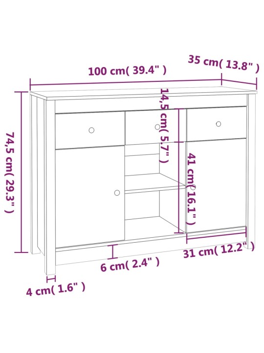 Příborník bílý 100 x 35 x 74,5 cm masivní borové dřevo