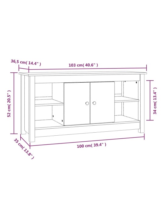 TV skříňka bílá 103 x 36,5 x 52 cm masivní borové dřevo