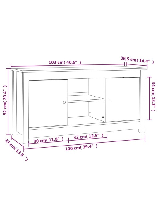 TV skříňka šedá 103 x 36,5 x 52 cm masivní borové dřevo