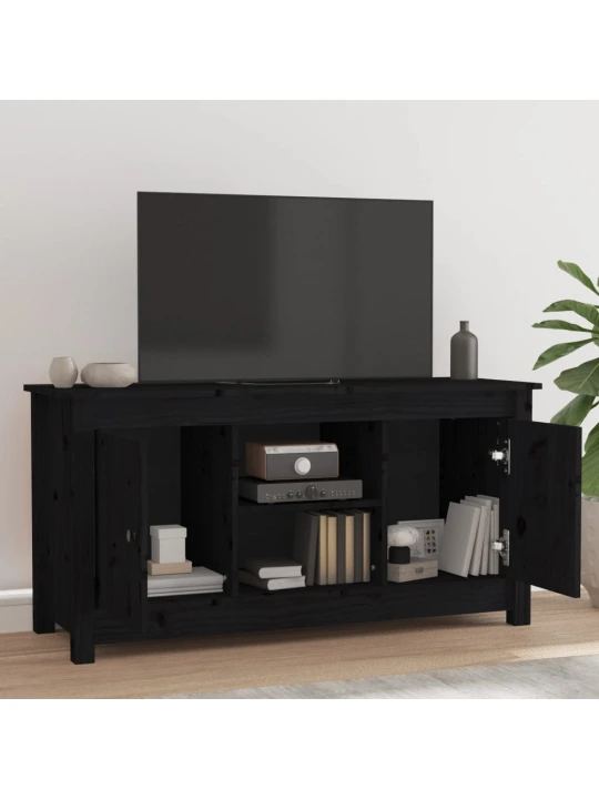 TV skříňka černá 103 x 36,5 x 52 cm masivní borové dřevo