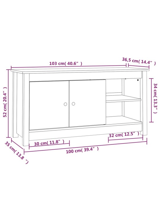 TV skříňka 103 x 36,5 x 52 cm masivní borové dřevo
