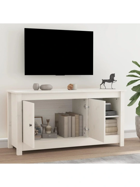 TV skříňka bílá 103 x 36,5 x 52 cm masivní borové dřevo