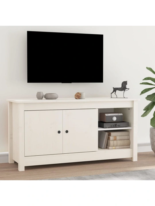 TV skříňka bílá 103 x 36,5 x 52 cm masivní borové dřevo
