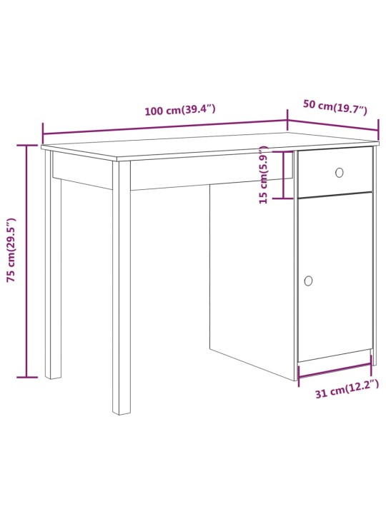 Psací stůl 100 x 50 x 75 cm masivní borové dřevo