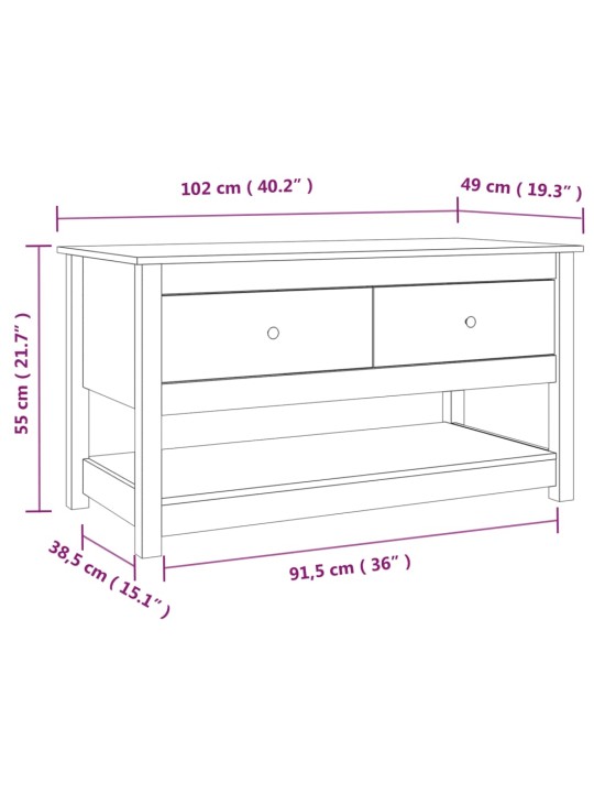 Konferenční stolek černý 102 x 49 x 55 cm masivní borové dřevo