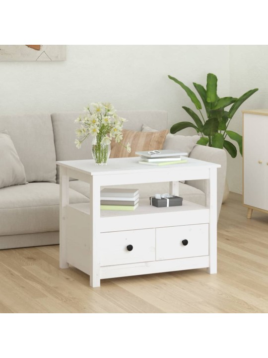 Konferenční stolek bílý 71 x 49 x 55 cm masivní borové dřevo