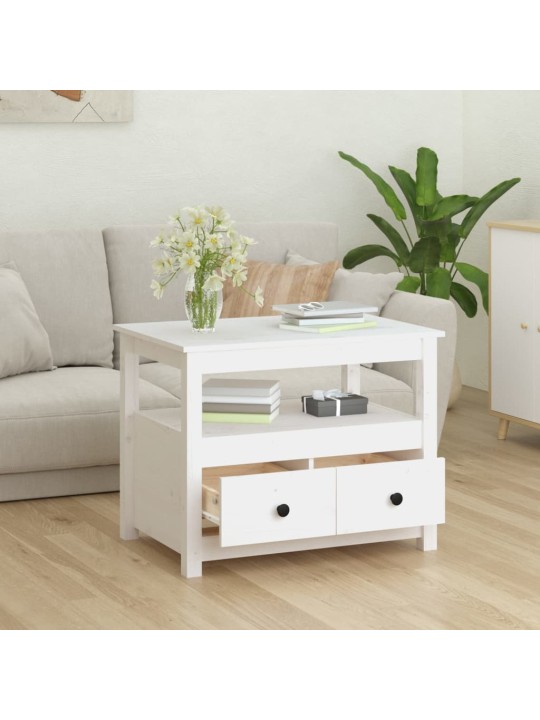 Konferenční stolek bílý 71 x 49 x 55 cm masivní borové dřevo