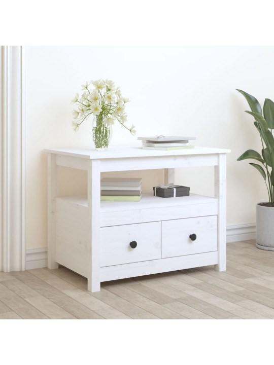 Konferenční stolek bílý 71 x 49 x 55 cm masivní borové dřevo