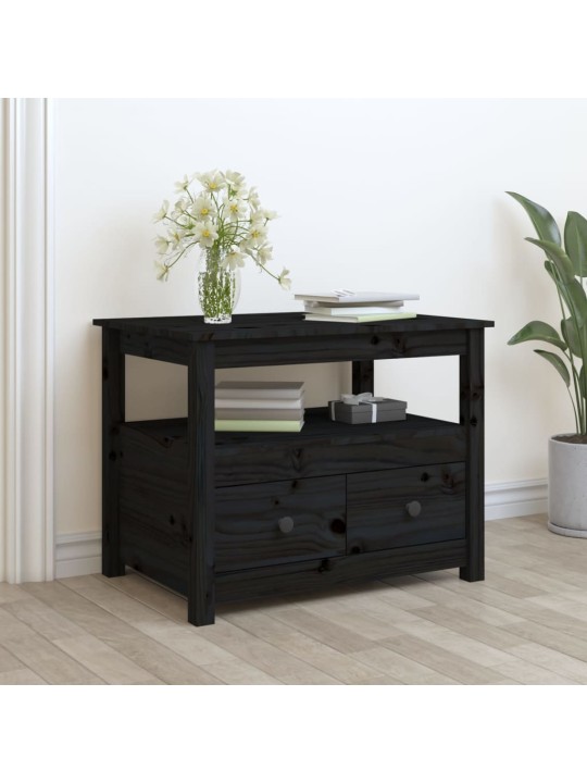 Konferenční stolek černý 71 x 49 x 55 cm masivní borové dřevo