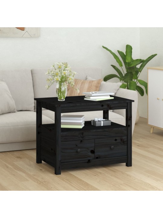 Konferenční stolek černý 71 x 49 x 55 cm masivní borové dřevo