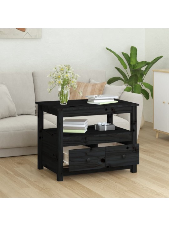Konferenční stolek černý 71 x 49 x 55 cm masivní borové dřevo
