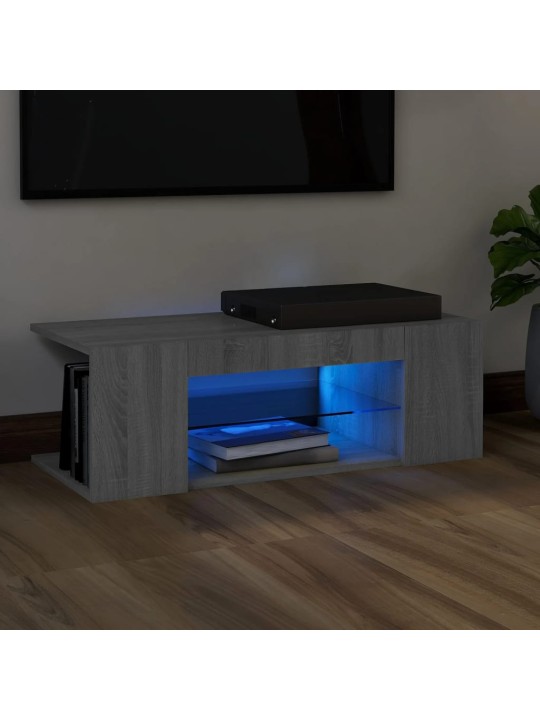 TV skříňka s LED osvětlením šedá sonoma 90 x 39 x 30 cm