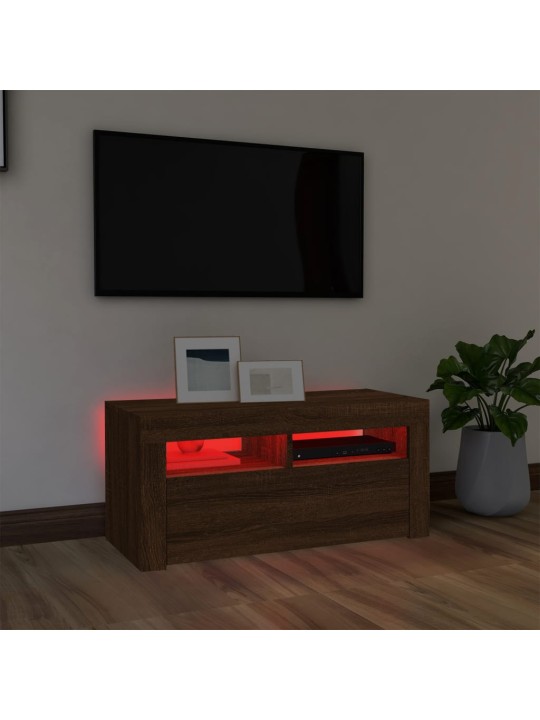 TV skříňka s LED osvětlením hnědý dub 90 x 35 x 40 cm
