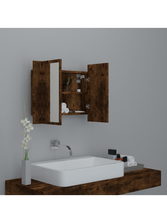 Zrcadlová skříňka s LED kouřový dub 60x12x45cm kompozitní dřevo