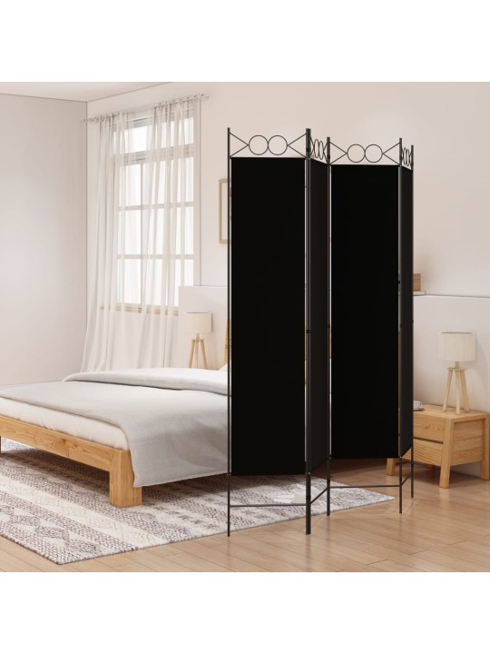 4dílný paraván černý 160 x 200 cm textil
