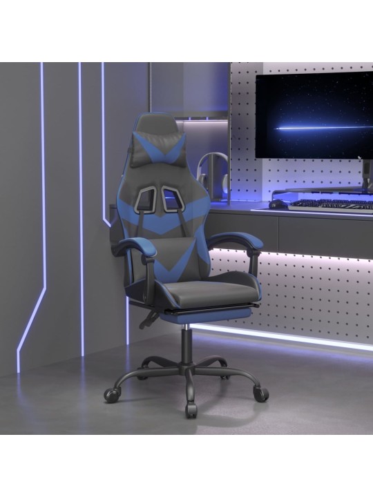 Otočná herní židle s podnožkou černá a modrá umělá kůže