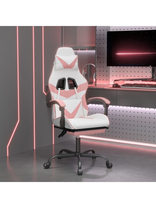 Otočná herní židle s podnožkou bílá a růžová umělá kůže
