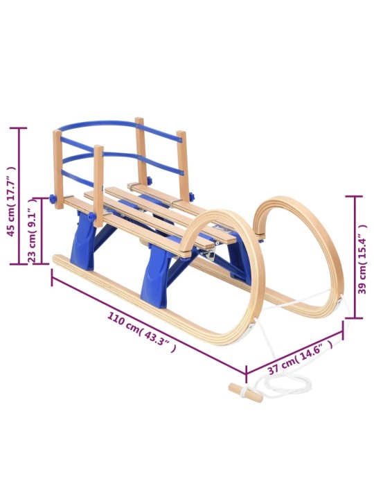 Skládací sáně s opěradlem 110 cm překližka