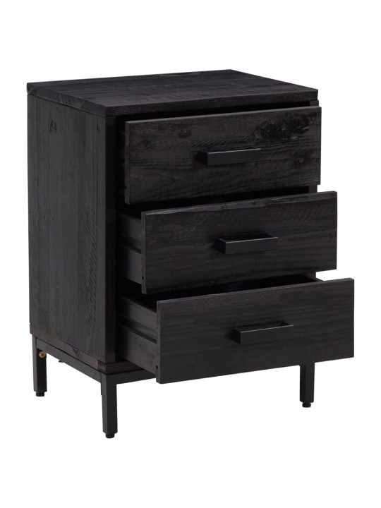 Noční stolek černý 40x30x55 cm masivní recyklované borové dřevo