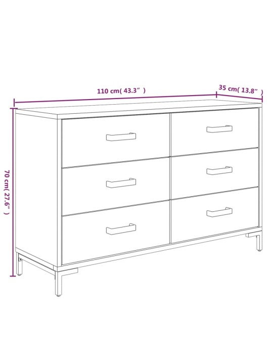 Příborník hnědý 110 x 35 x 70 cm masivní borové dřevo