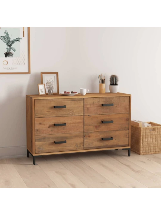 Příborník hnědý 110 x 35 x 70 cm masivní borové dřevo