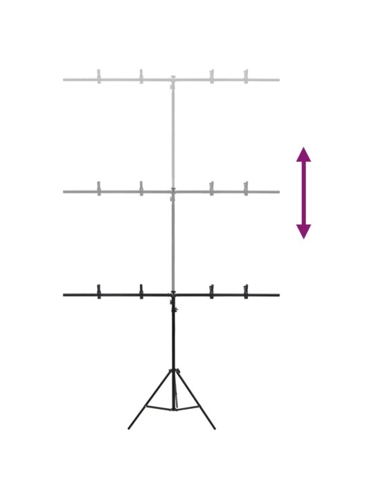 Stojan na fotopozadí ve tvaru T černý 151 x 60 x (70–200) cm