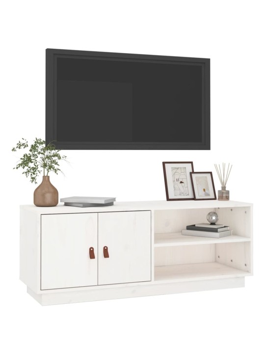 TV skříňka bílá 105 x 34 x 40 cm masivní borové dřevo