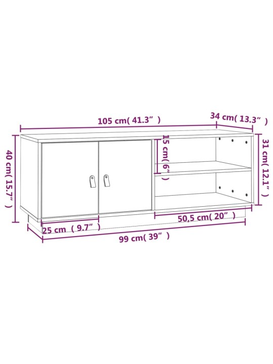 TV skříňka šedá 105 x 34 x 40 cm masivní borové dřevo