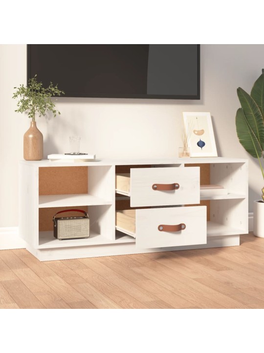 TV skříňka bílá 100 x 34 x 40 cm masivní borové dřevo