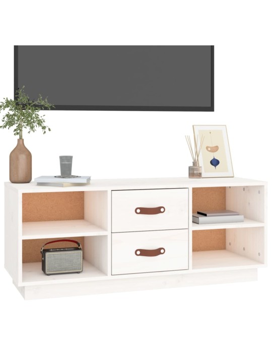TV skříňka bílá 100 x 34 x 40 cm masivní borové dřevo