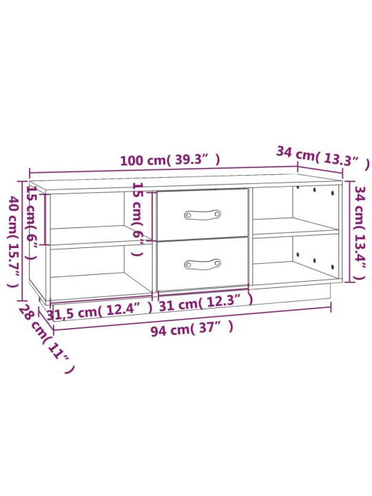 TV skříňka šedá 100 x 34 x 40 cm masivní borové dřevo
