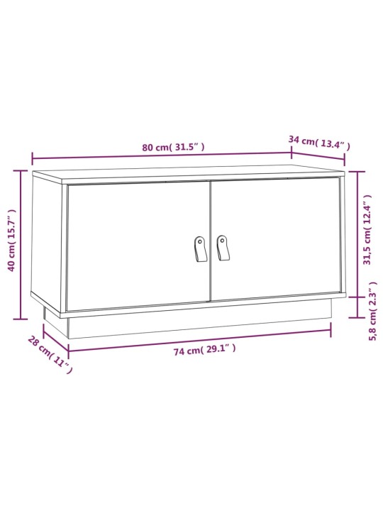 TV skříňka šedá 80 x 34 x 40 cm masivní borové dřevo