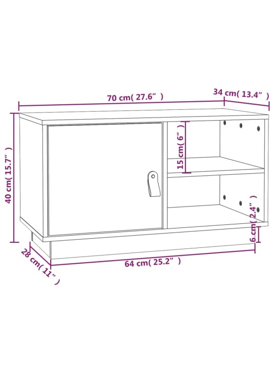 TV skříňka šedá 70 x 34 x 40 cm masivní borové dřevo