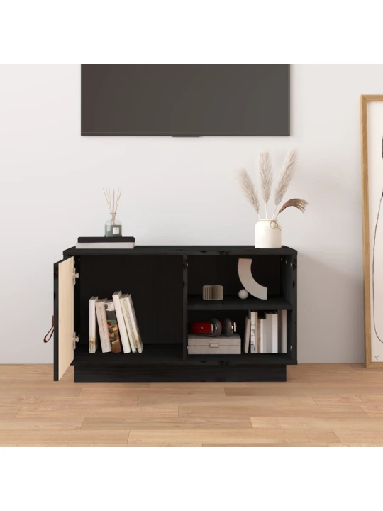TV skříňka černá 70 x 34 x 40 cm masivní borové dřevo