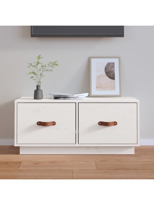TV skříňka bílá 80 x 34 x 35 cm masivní borové dřevo