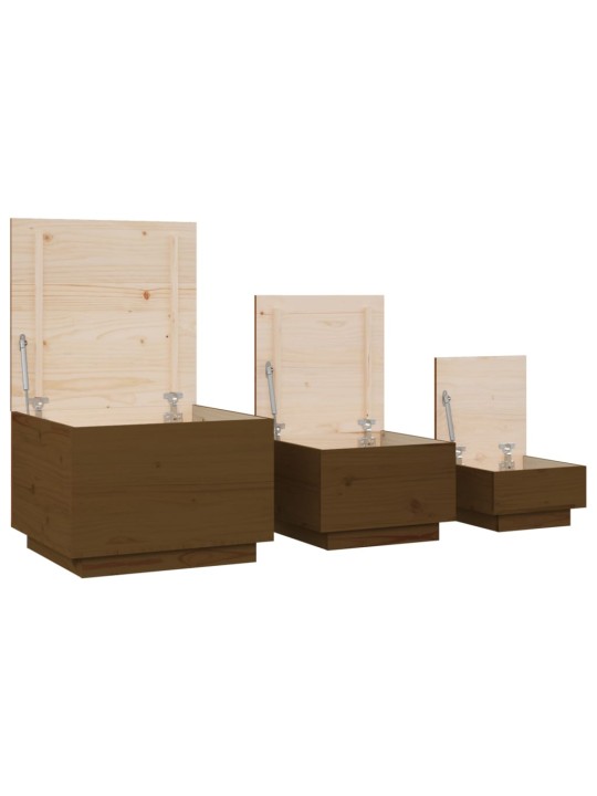 Úložné boxy s víkem 3 ks medově hnědé masivní borové dřevo