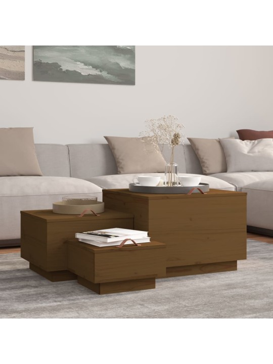 Úložné boxy s víkem 3 ks medově hnědé masivní borové dřevo