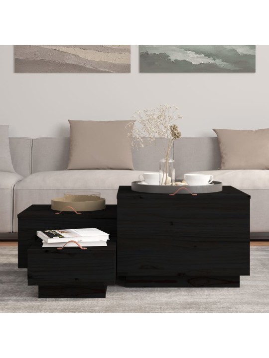 Úložné boxy s víkem 3 ks černé masivní borové dřevo