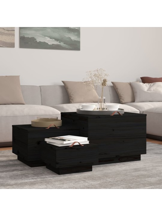 Úložné boxy s víkem 3 ks černé masivní borové dřevo