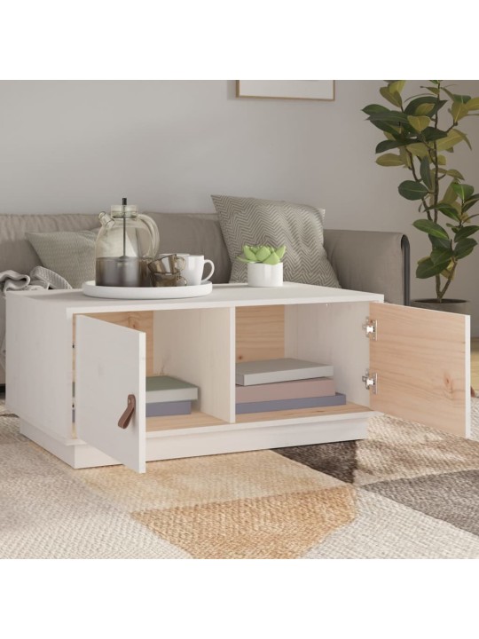 Konferenční stolek bílý 80 x 50 x 35 cm masivní borové dřevo