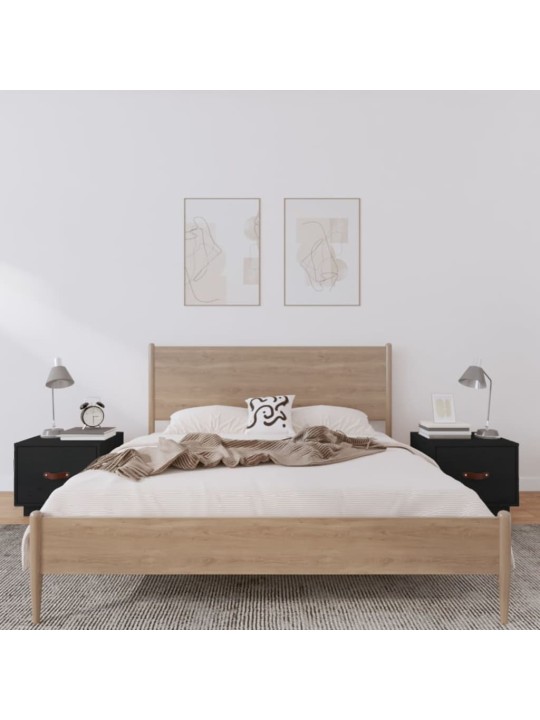 Noční stolky 2 ks černé 40 x 34 x 35 cm masivní borové dřevo