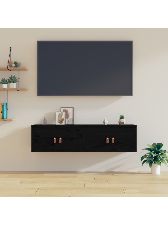 Nástěnné skříňky 2 ks černé 60 x 30 x 30 cm masivní borovice