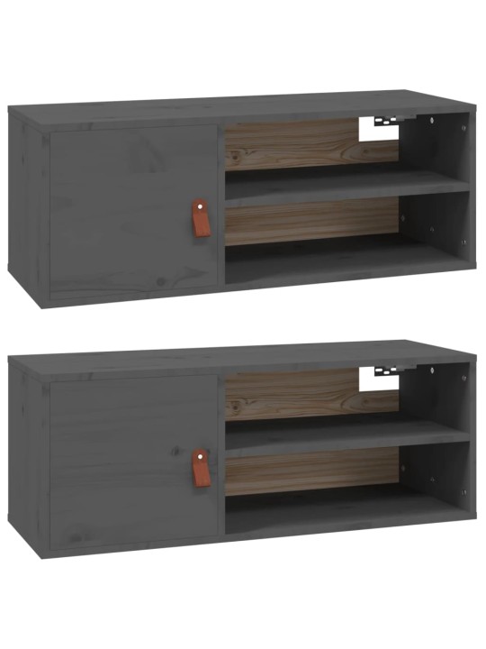 Nástěnné skříňky 2 ks šedé 80 x 30 x 30 cm masivní borové dřevo