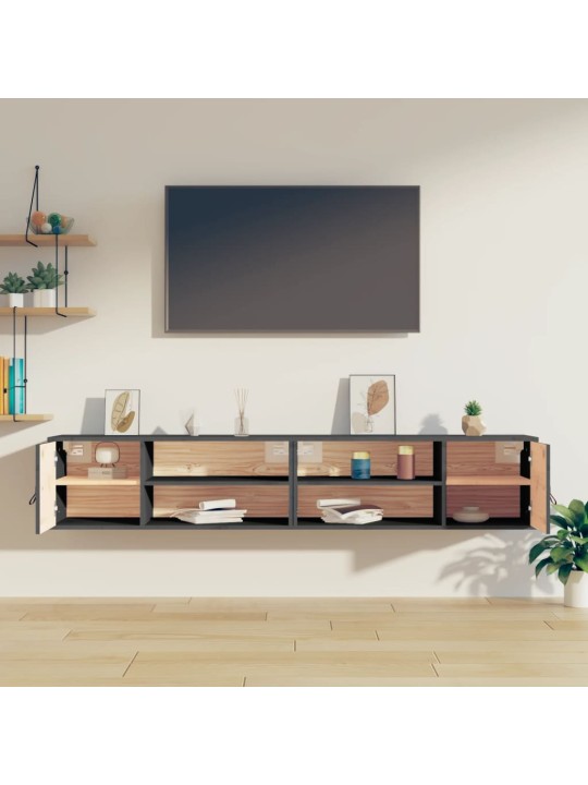 Nástěnné skříňky 2 ks šedé 80 x 30 x 30 cm masivní borové dřevo
