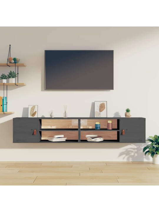 Nástěnné skříňky 2 ks šedé 80 x 30 x 30 cm masivní borové dřevo