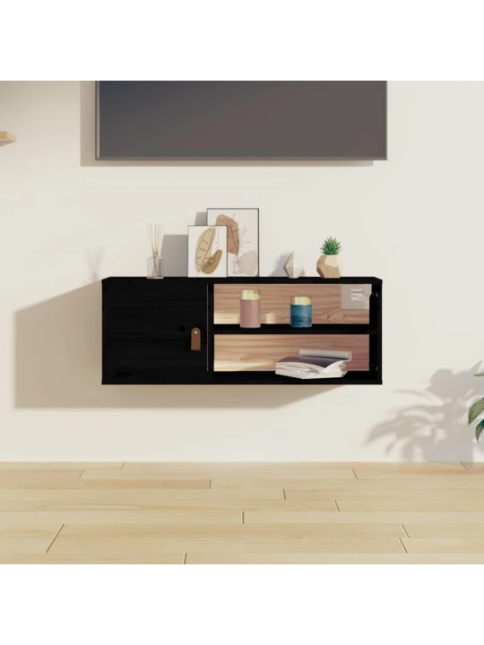 Nástěnná skříňka černá 80x30x30 cm masivní borové dřevo