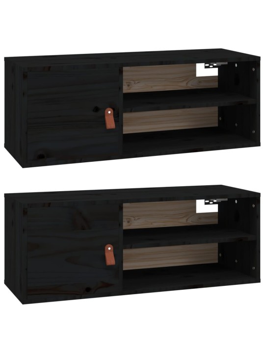 Nástěnné skříňky 2 ks černé 80x30x30 cm masivní borové dřevo