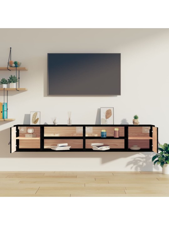 Nástěnné skříňky 2 ks černé 80x30x30 cm masivní borové dřevo